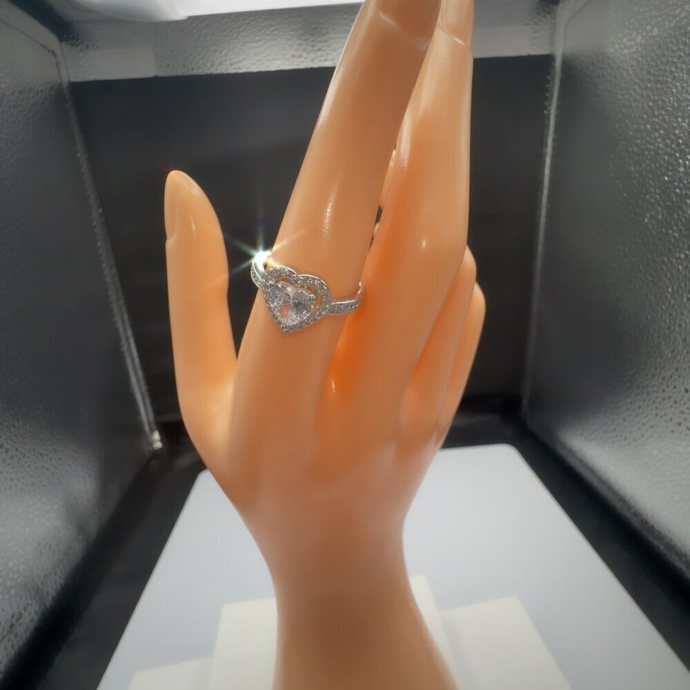 Silver Heart Cut Stone Ring with Pave - Picture 14 of 14